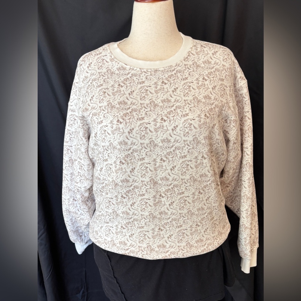 Light Heart Cupid and Ribbons Cream Cotton Sweatshirt Women’s Size Medium Love